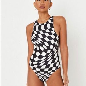Missguided checked black and white bodysuit sz 8 NWT